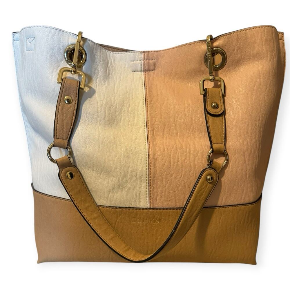 Calvin Klein Sonoma Neopolitan Reversible 18" Tote White Pink Tan Faux Leather